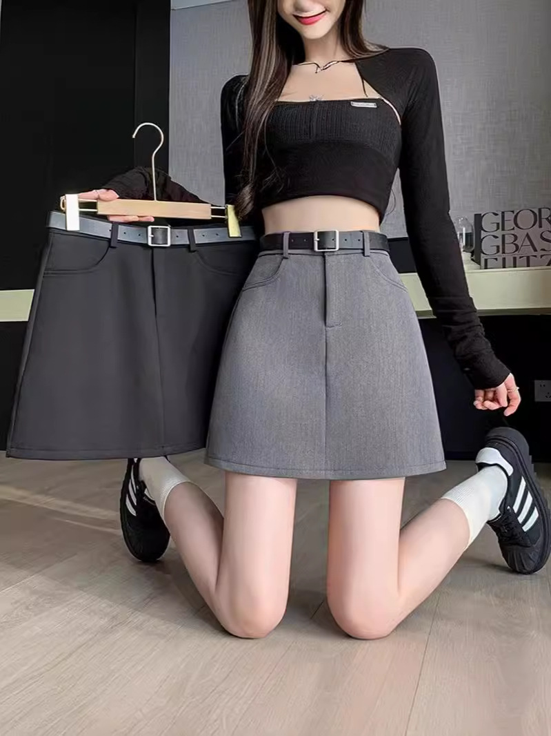 Black Suit Short Skirt Women's Summer Small 2024 New High Waist Slimming College Style A- Line Korean Style Skirt