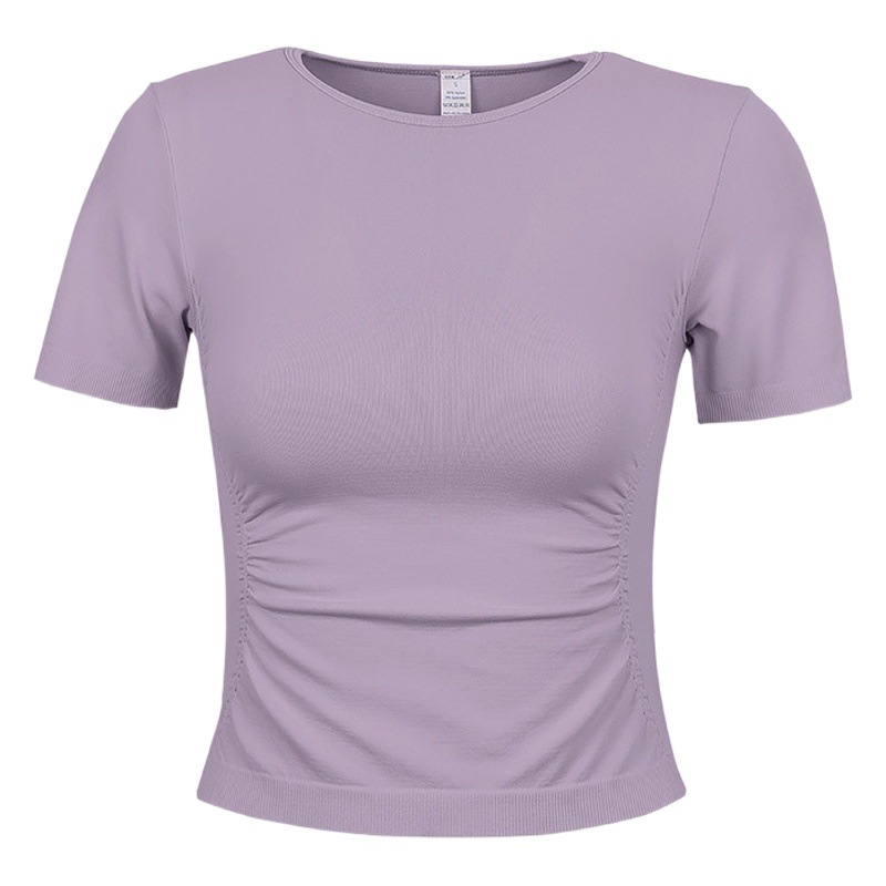 Short Yoga T-shirt Women's Tight-fitting Pleated Sports Short-sleeved Summer Running Training Casual All-match Fitness Top