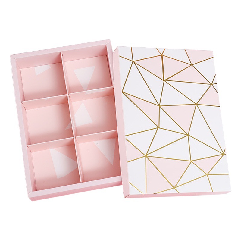 Spot bronzing pink 6-grain moon cake box heaven and earth cover geometry 80g souffle box chocolate biscuit box