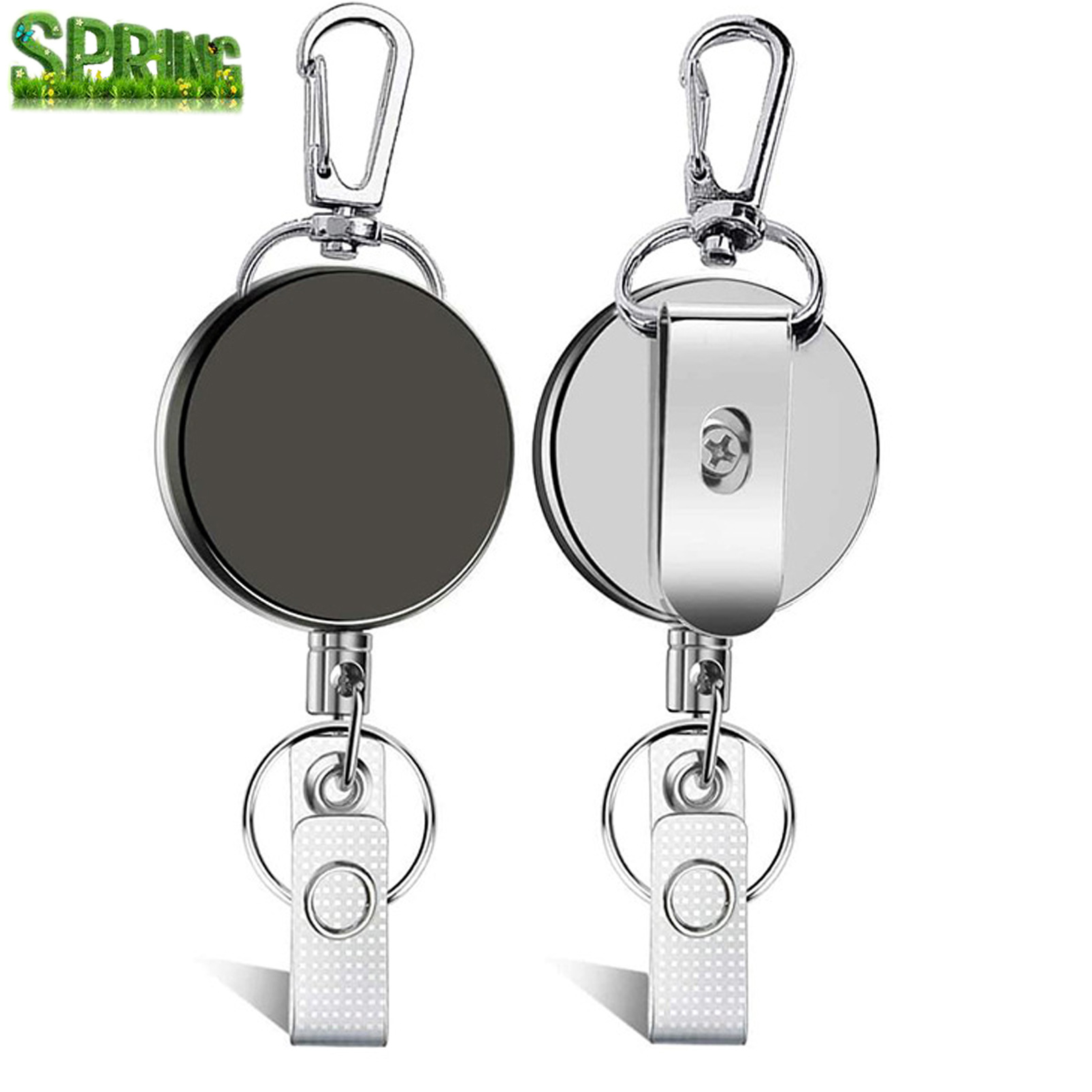 Amazon hot sale 4cm semi-metal easy-pull buckle plastic easy-pull steel wire cable telescopic buckle key ring