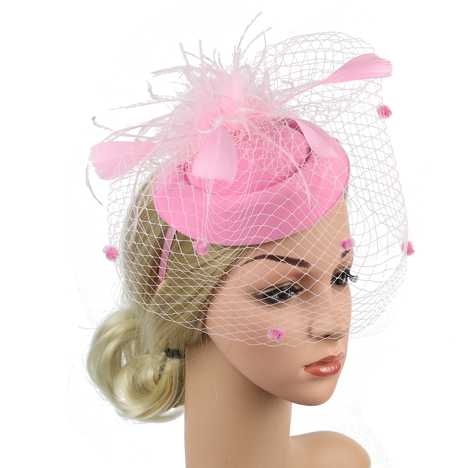Picture of Cross-border supply of European and American bridal wedding gauze hair accessories fashion hairband headdress feather small hat hairpin
