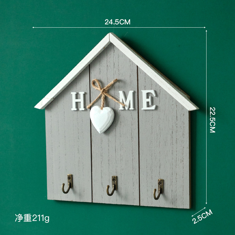 Picture of Creative Home Decoration Key Storage Rack Door Hook Punch-Free Wall Wooden Coat and Hat Key Hook