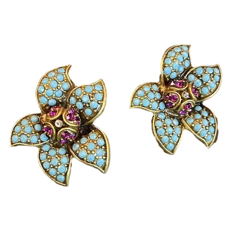 Qingdao Middle Ancient Retro Design Sense Sunflower Earrings Brooch Fashion High Sense Personality Diamond Jewelry suit