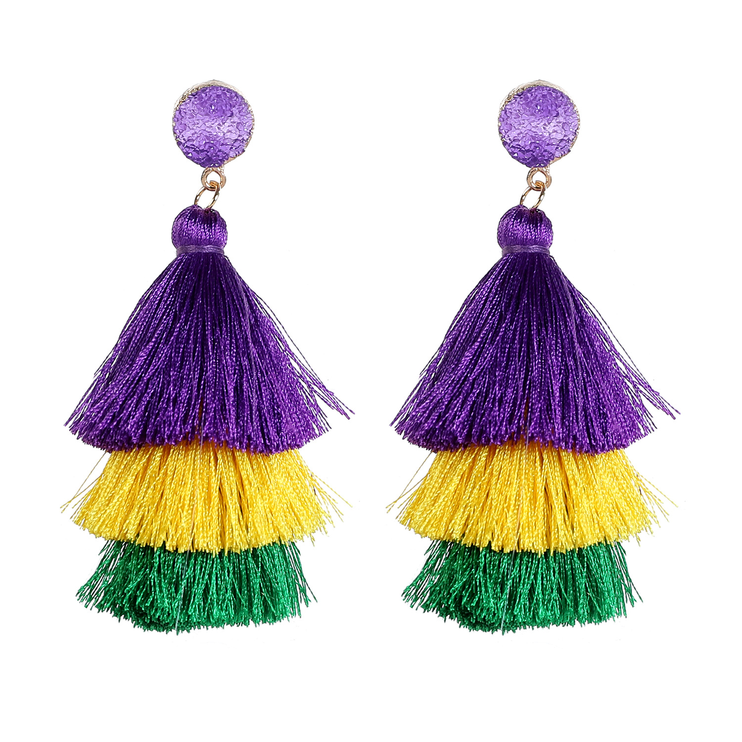 Picture of European and American Foreign Trade popular high-end fashion bohemian three-layer tassel earrings simple temperament exaggerated earrings for women