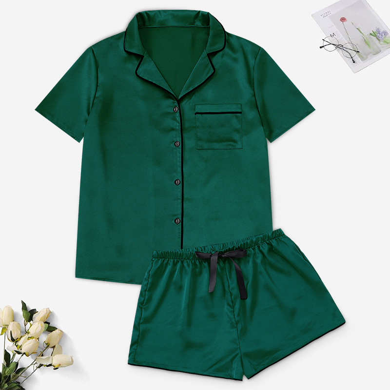Large size pajamas cross-border silk-like ladies summer sexy casual home clothes set thin European and American foreign trade Wholesale