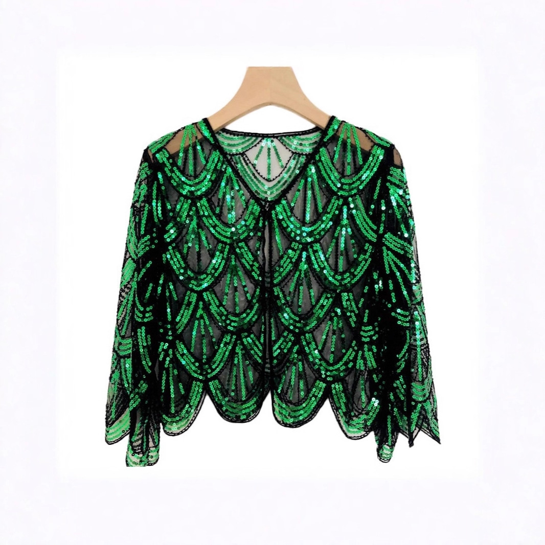 Picture of Cross-border 1920s mesh dress shawl European and American party banquet sequin jacket short mid-sleeve with Amazon