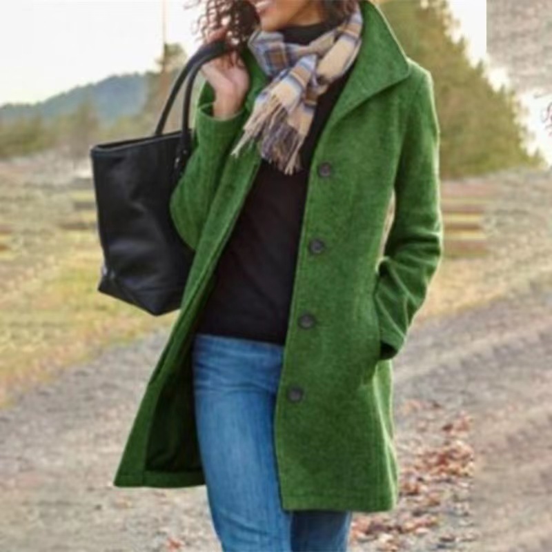 Picture of 2024 Amazon Hot Style European and American Fashion Thickeneded Woolen Outwear Autumn and Winter Women's Pure Color Long Outwear Women's Fashionable