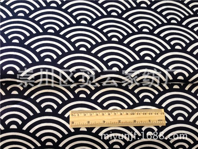 Picture of [Japanese style and wind] navy blue Xiangyun wave ripple cotton twill printing cotton fabric without fluorescent agent