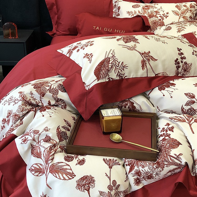 Picture of Wedding 100s long-staple cotton satin cotton four-piece set high-end digital printing quilt cover wedding wedding pure cotton bedding