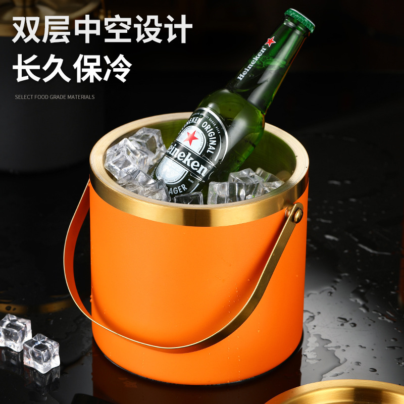Picture of Amazon Stainless Steel Double-Layer Ice Bucket Bar Champagne Red Wine Beer Commercial Ice Bucket Stainless Steel Bucket