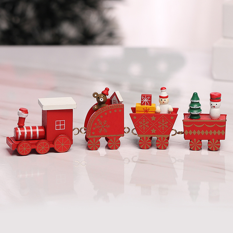 Picture of Strict selection of Christmas decorations Christmas wooden train children's kindergarten Christmas gift window ornaments