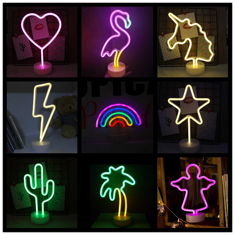 Supply led neon lamp desktop lightning love flamingo base bedroom decorative lamp rainbow has a small night light