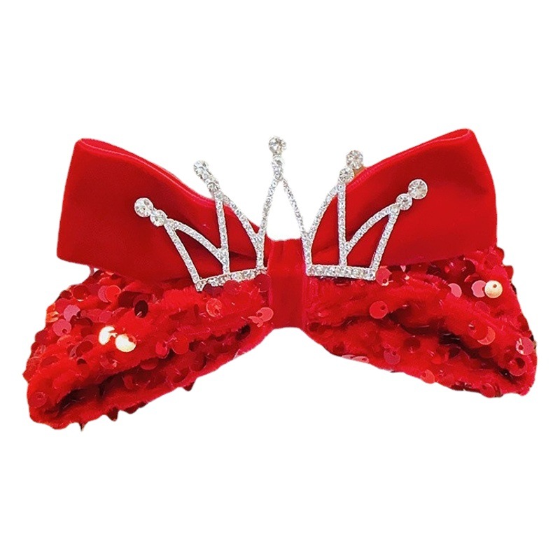 New Year hair accessories children's hairpin little Princess Crown bow Red New Year hairpin girl's festive New Year greeting headdress
