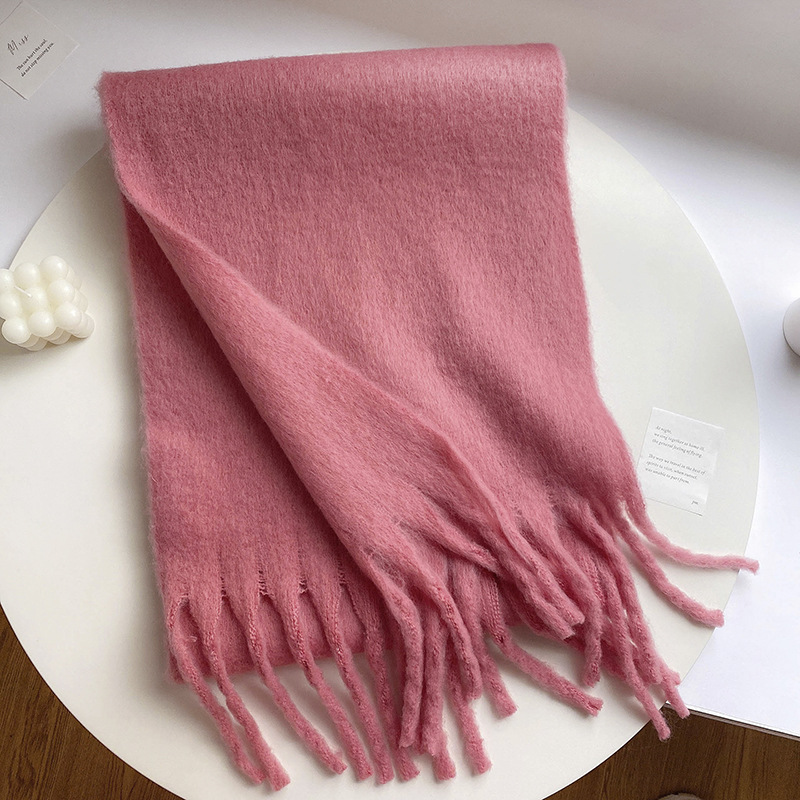 Picture of Winter monochrome plush heavy weight soft fluffy lazy wind solid color large pulled wool warm scarf for students couple