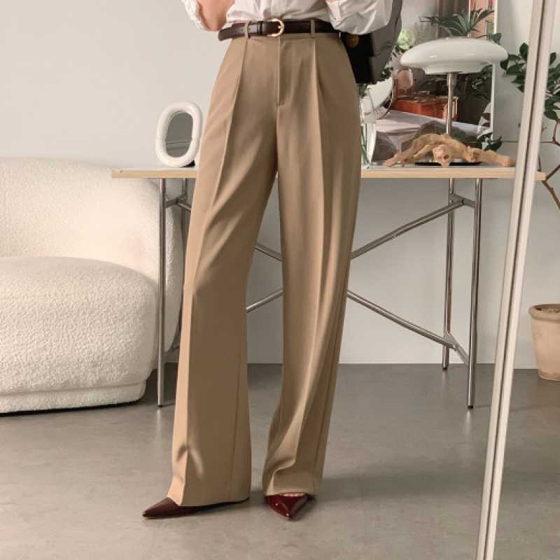 Picture of Simple, niche, commuting, versatile, high-waisted, slimming, double pockets, drape, straight-leg slacks, and suits