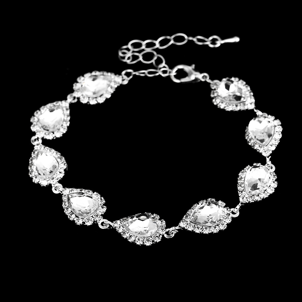 Picture of Brilliant diamond zircon water drop necklace earrings bride wedding jewelry shooting jewelry set wholesale