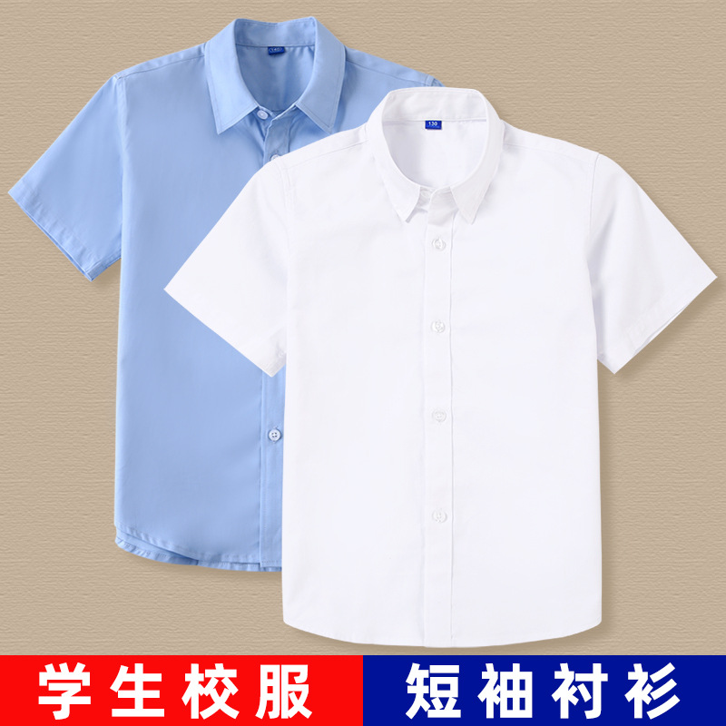 Picture of Boys' White Shirt Short-sleeved Pure Cotton Summer Thin School Uniform for Middle and High School Students Children's White Shirt
