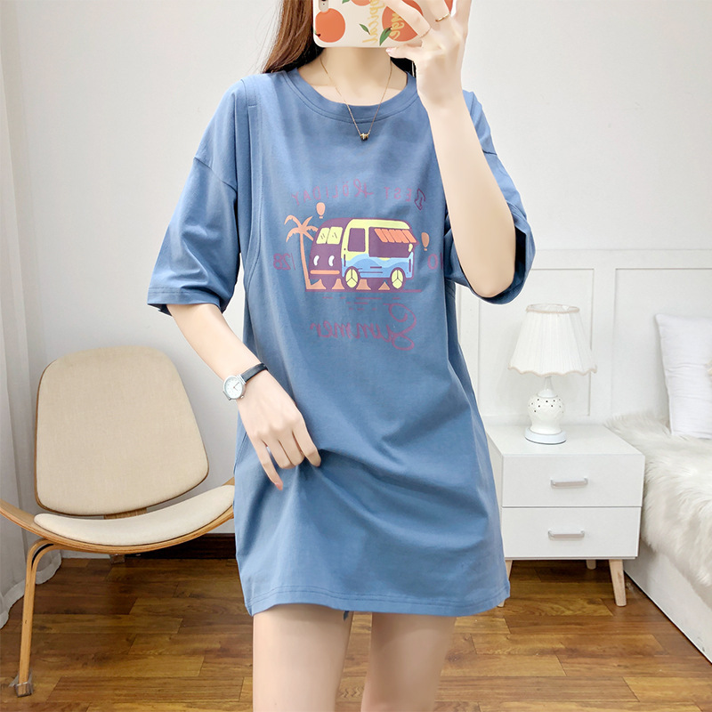 Maternity Summer Clothes New Mid-length Loose Large Size Cotton T-shirt Pregnant Women's Top Postpartum Outer-wearing Nursing Clothes for Nursing