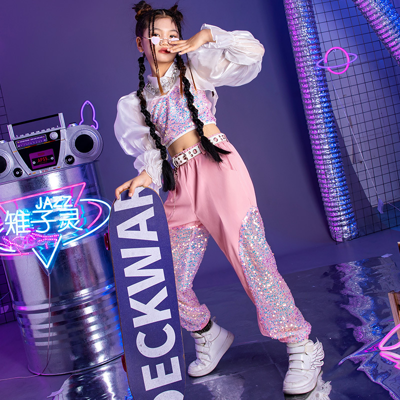Jazz dance clothes suit children's fashionable sequin performance clothing girls' catwalk fashion clothing children's hip hop Hip Hop Hip Hop autumn
