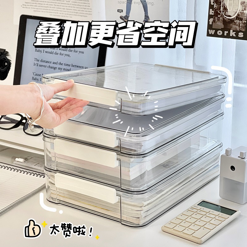 Picture of Office storage box transparent desktop rack station box data a4 paper file box acrylic