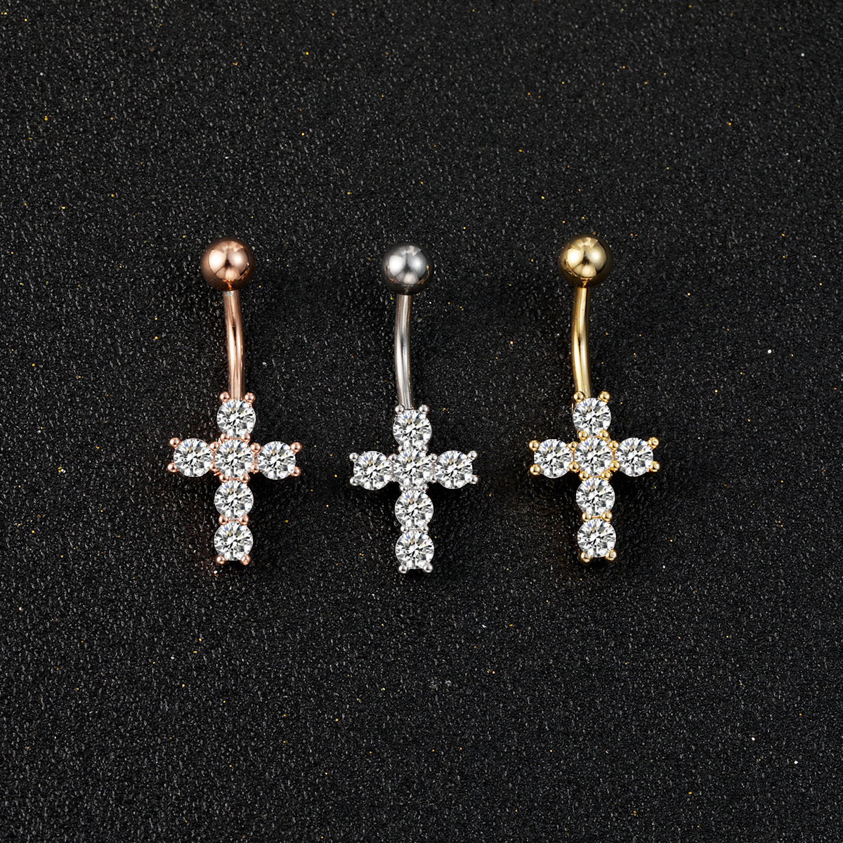 Foreign trade hot sale body piercing jewelry belly button ring cross inlaid stone belly button nail spiral trend fashion belly button buckle