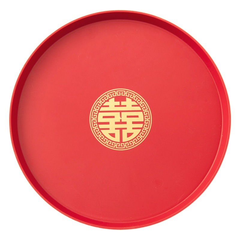 There is a happy occasion plate, dried fruit plate, Candy plate, wedding plate, big red tray, festive fruit plate, toast tea plate, red envelope plate