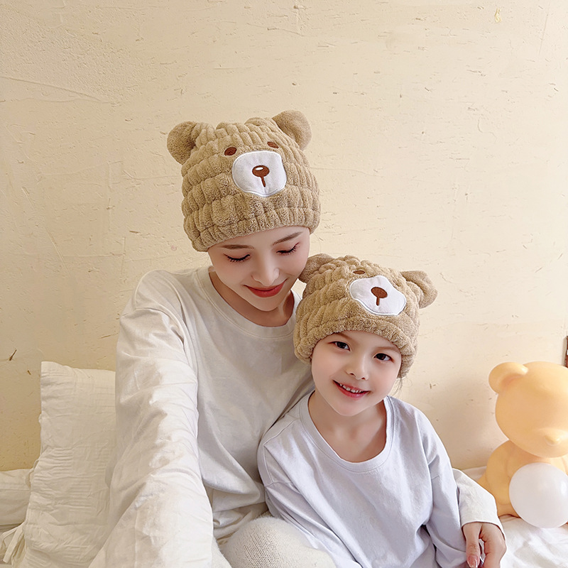 Dry hair cap wholesale coral fleece cartoon bear absorbent dry hair cap parent absorbent bath cap a generation of hair