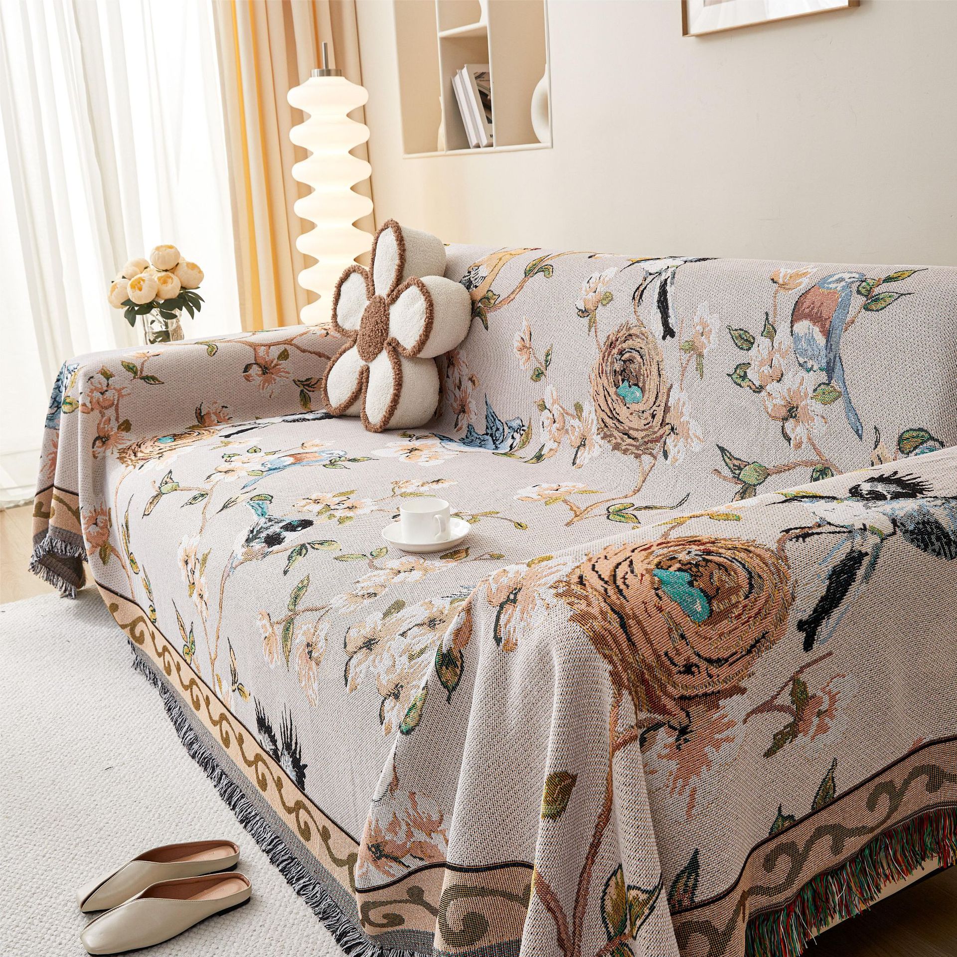 American Style Flower and Bird Sofa Towel One-piece Lap Modern Simple Sofa Towel Field Camping Blanket Multi-size Sand