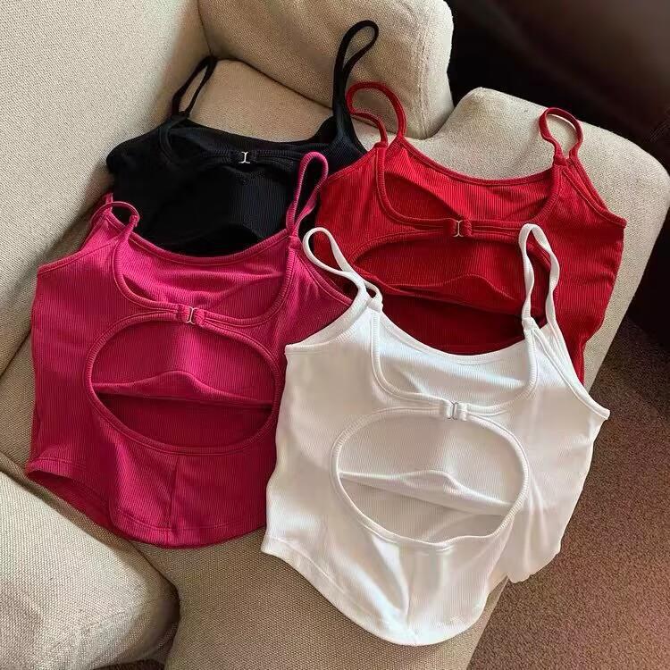 2634# New Hong Kong-style Backless Sling Vest with Chest Pad Spice Girl Design Sleeveless All-match Beautiful Back Clothes