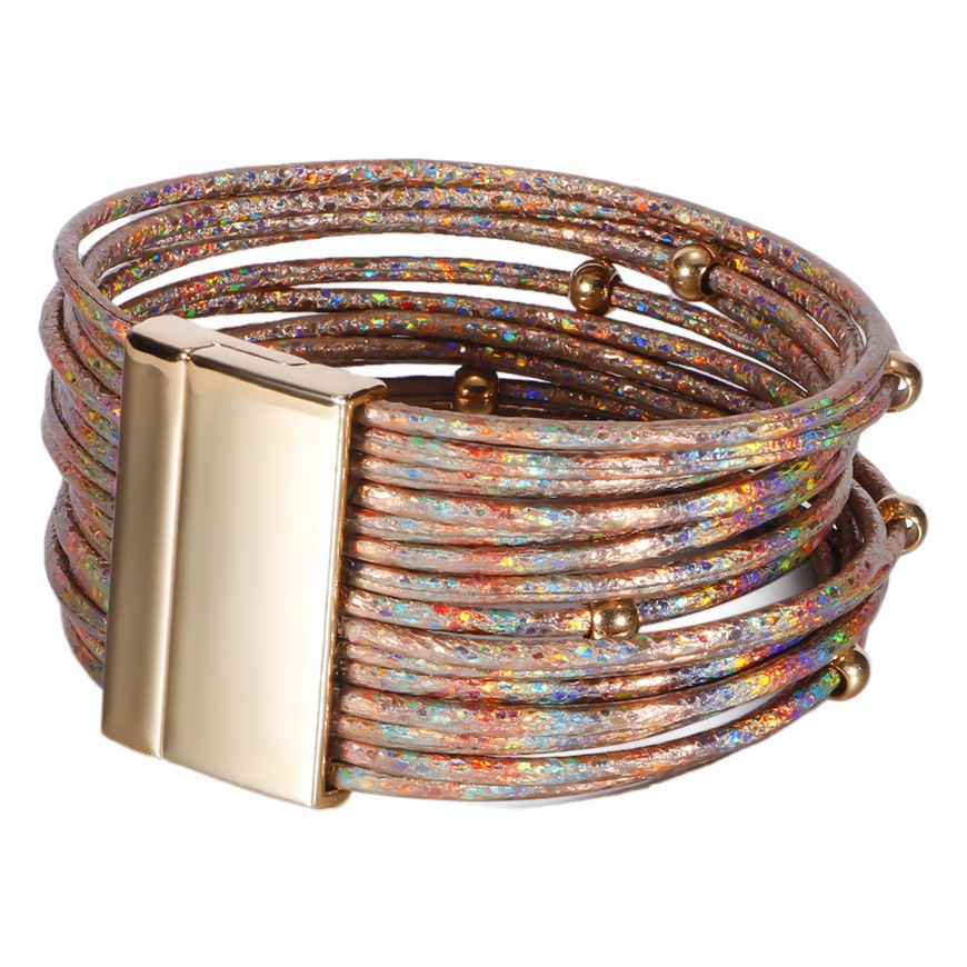 Cross-border e-commerce new European and American beaded gradient multi-layer leather rope ladies Bracelet alloy magnet buckle bracelet spot