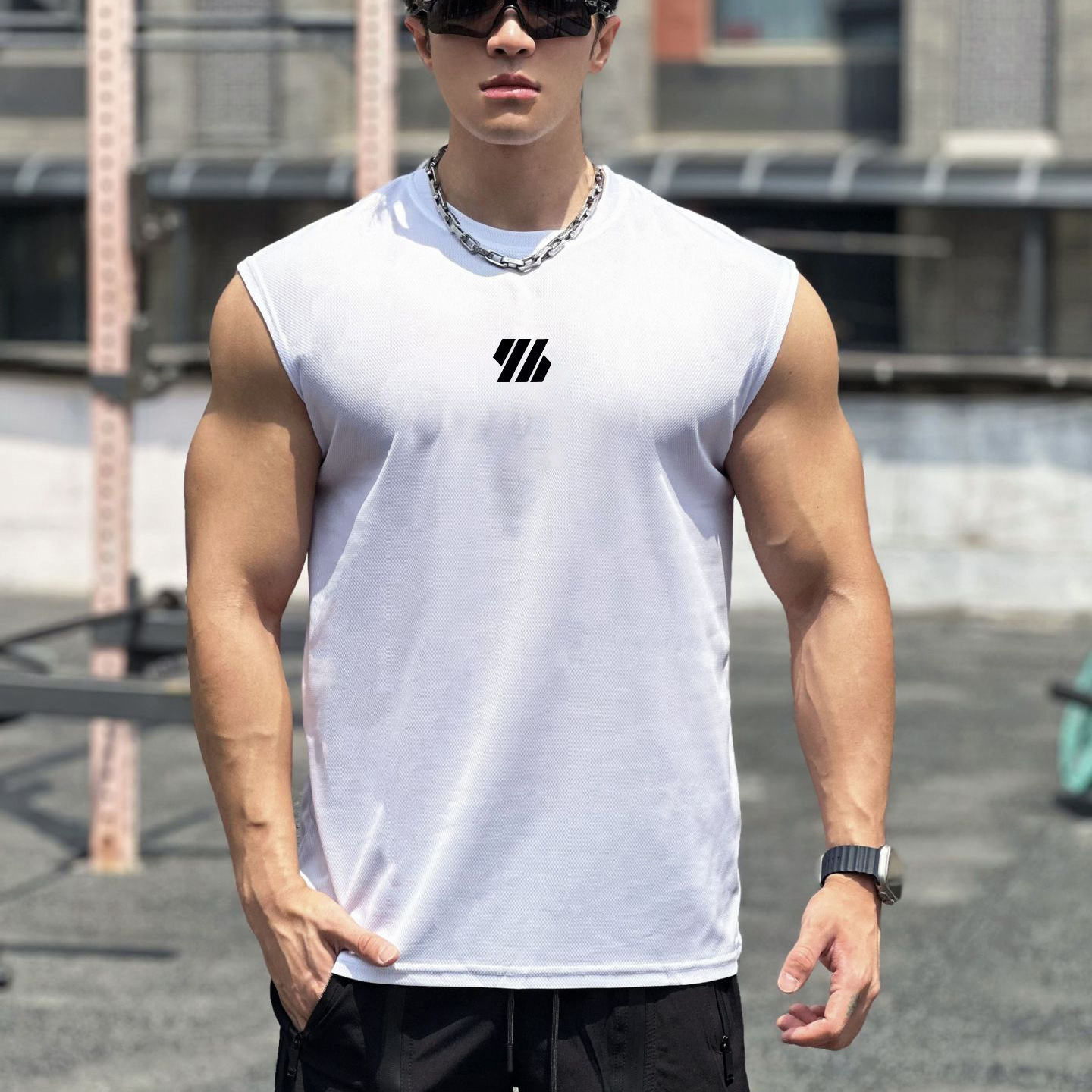 GYM ARM fitness vest sports training sleeveless waistcoat running rolled iron muscle loose solid color breathable men