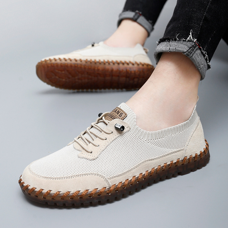 Cross-border Amazon Beef Sole Men's Shoes Summer 2025 New Breathable Hollow Men's Leather Shoes Soft Sole Mesh Casual Shoes