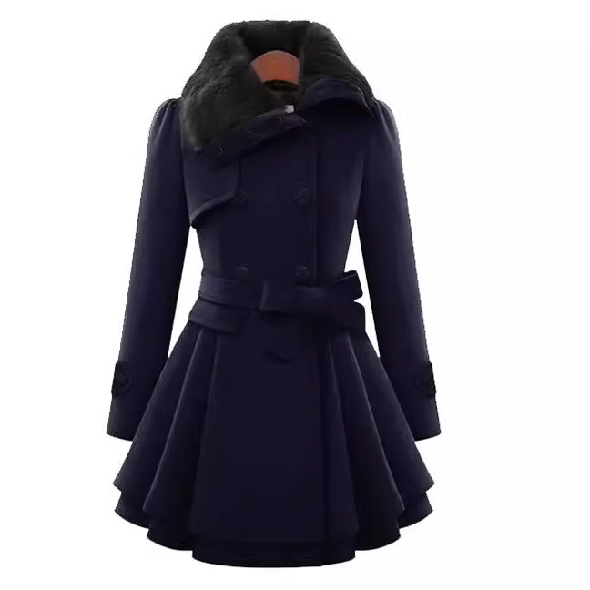 Picture of Cross-border New European and American Women's Slim-fit Long Woolen Coat Double-breasted Woolen Coat Trenchcoat Women