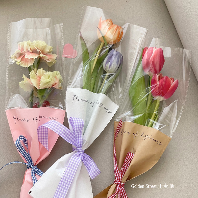Valentine's Day Rose Single Bag Galaxy Mirror Gift Bouquet Window Transparent Straight Bag Flower Multi-Branch Bag