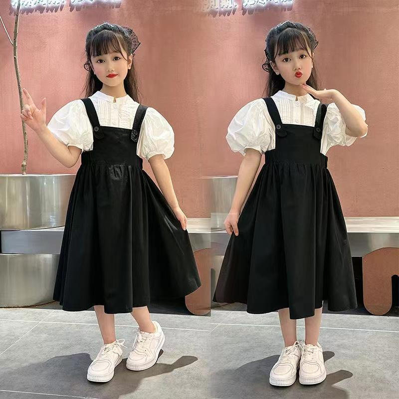 Girls Summer Shirt dress suit 2024 New Western Style Children's Big Children's Summer Princess Dress dress
