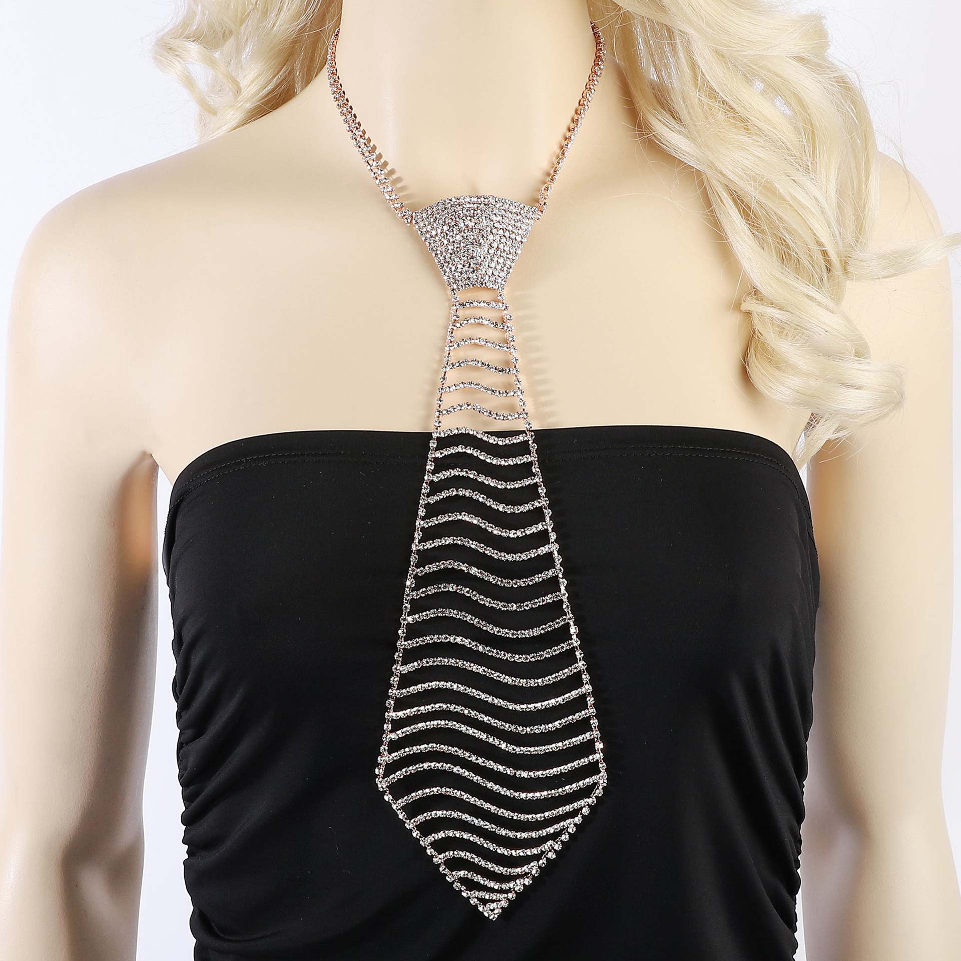 European and American New Fashion Rhinestone Long Bow Tie necklace Full Diamond Multi-layer Neckchain Sexy Exaggerated necklace