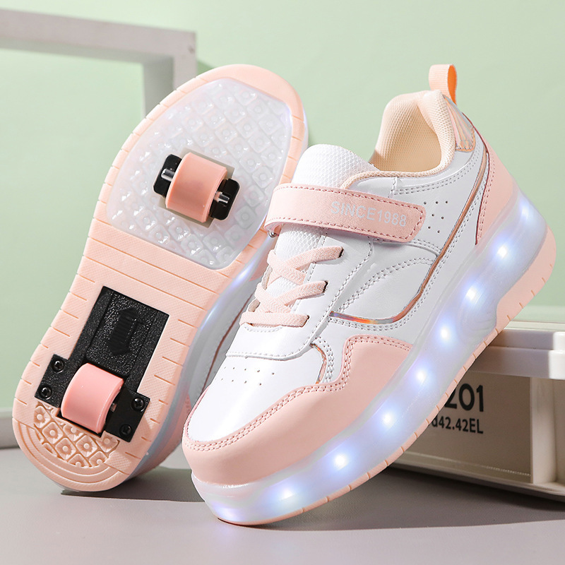 [Cross-border] Double-wheel walking shoes boys and girls two-wheel charging shoes high-looking shoes with wheels for 6-16 years old
