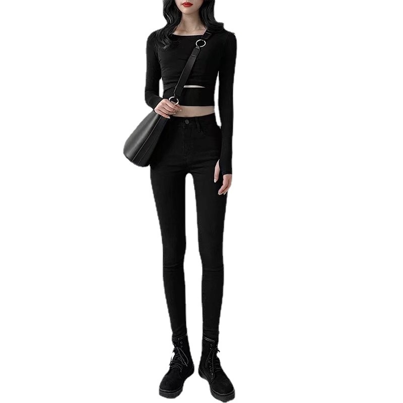 Picture of Spice Girls Skinny Pants Spring and Autumn New Korean Style Stretch High Waist Slimming Feet Black Pants Pencil Magic Jeans