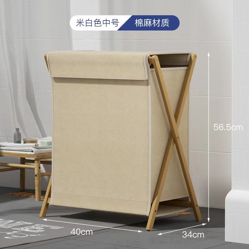Picture of Household Solid Wood Dirty Clothes Basket Dirty Clothes Basket Laundry Storage Clothes Basket Foldable Large Bathroom Laundry Storage Basket