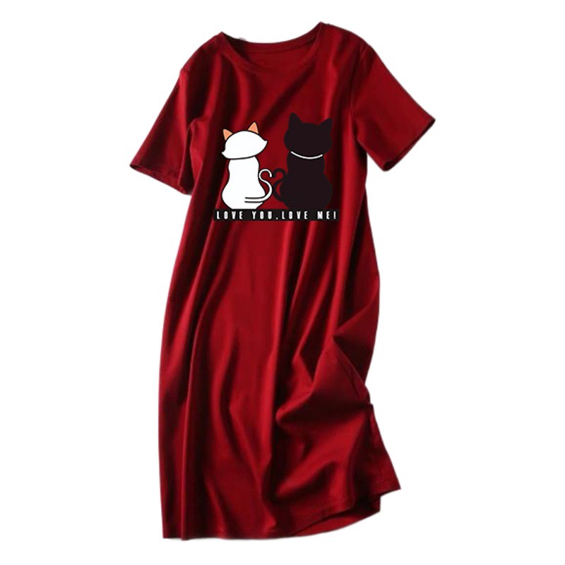 2021 Summer Loose Slimming Printed T-shirt Dress Women's Clothing Korean-style Mid-length Short-sleeved Dress for Students