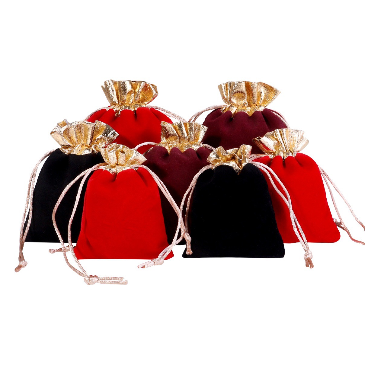 Black Velvet Bag Wholesale Brocade Bag Small Lucky Bag Cultural Toy Drawstring Flap Pocket Pants Gold Mouth Jewelry Bag Jewelry Packaging Bag