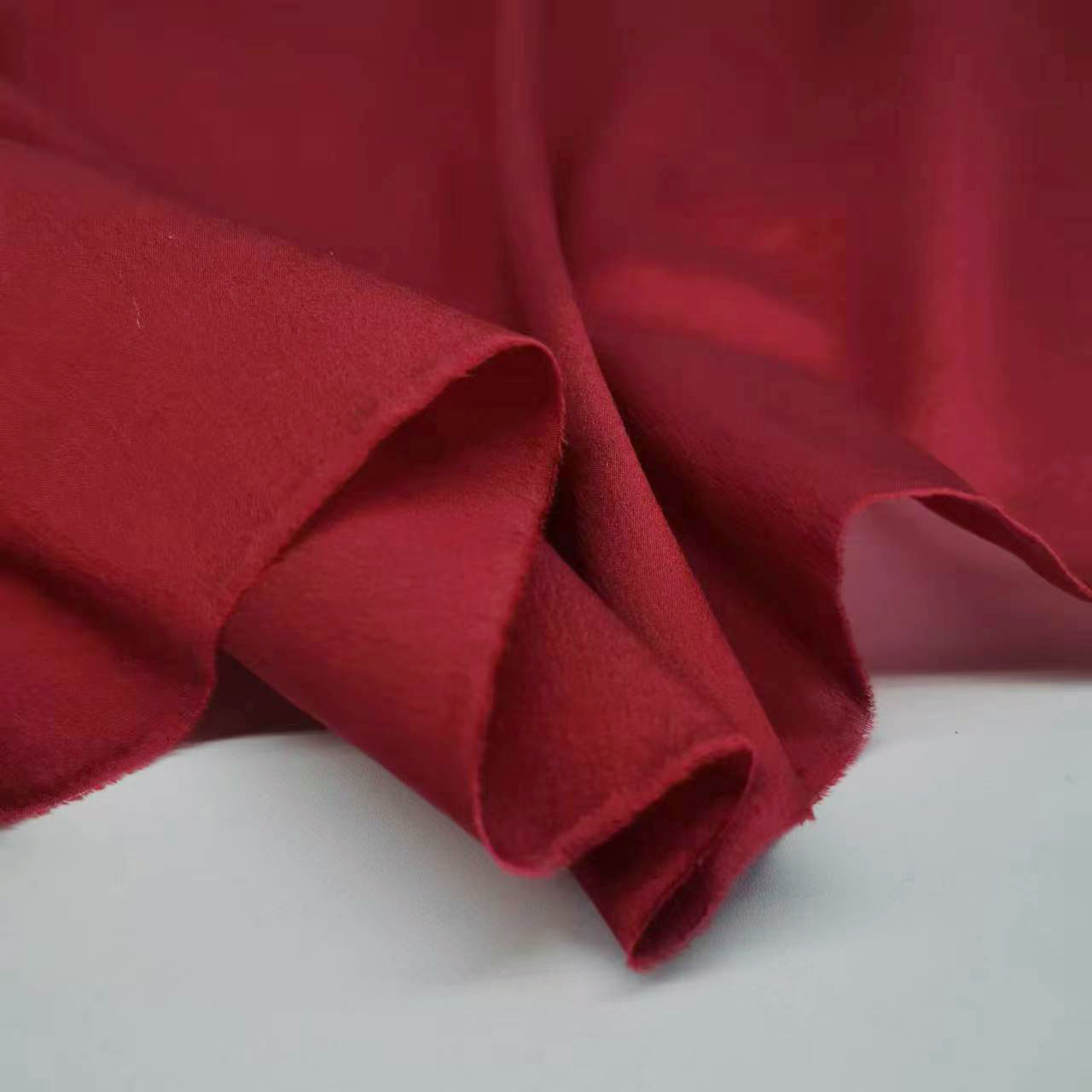 9mm Silk Polyester Blended Dark Red Narrow Lining Shirt Skirt Slightly Elastic Fabric
