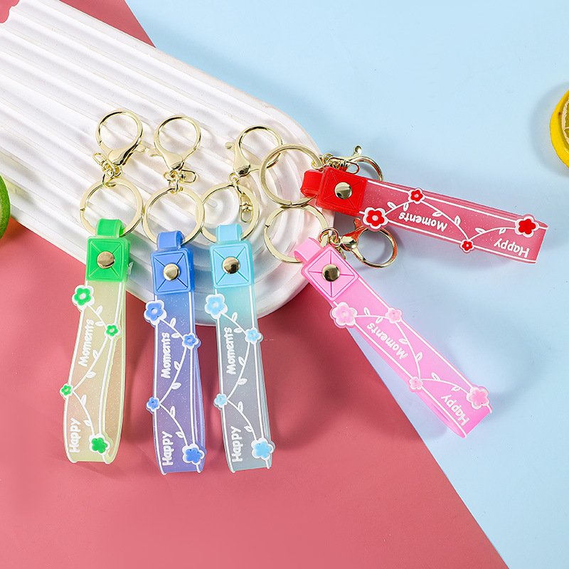 Glitter transparent flower leather rope keychain pendant oil floating doll accessories key chain hand strap ornaments wholesale