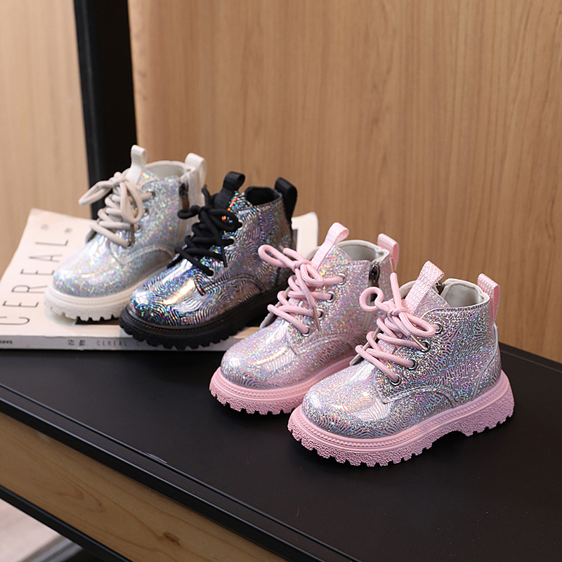 Children's Martin boots soft soles autumn and winter new single boots Korean version boys' boots girls' shiny boots children's shoes