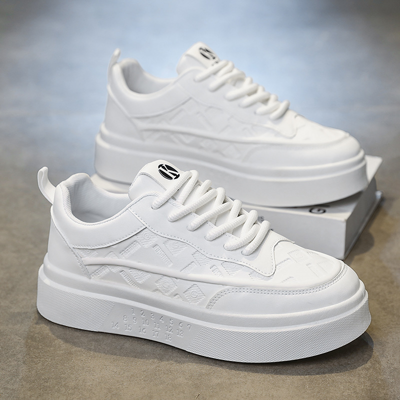 Men's Shoes 2025 Autumn New Breathable Sports Thick-Soled White Shoes, Men's Leather Panel Shoes, Korean Style Fashionable Casual Shoes