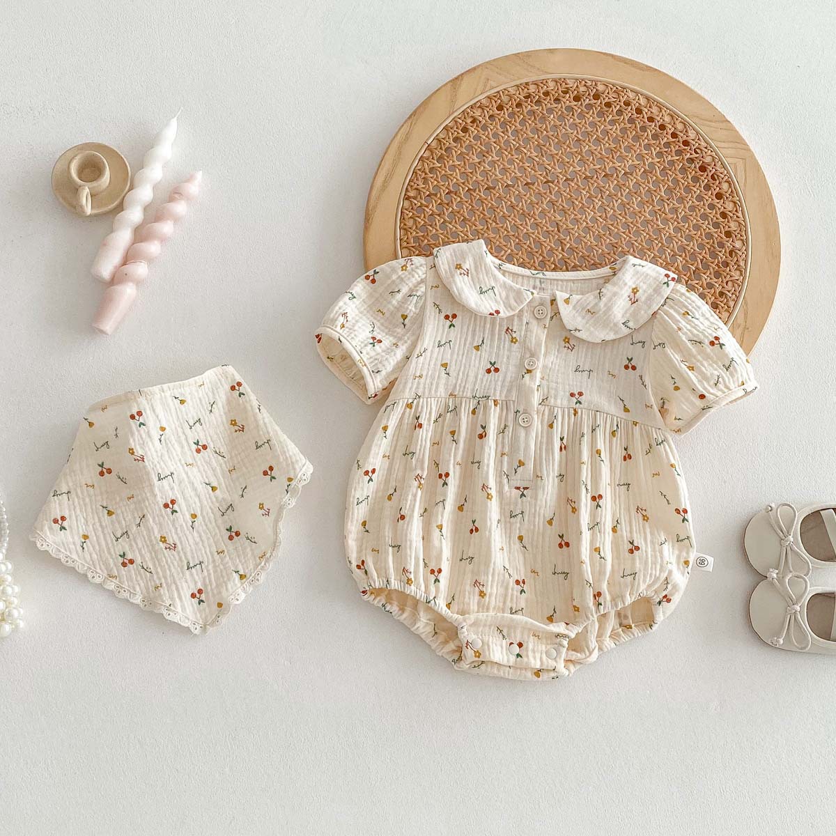 Baby Summer New Product Zou Cloth Cotton Bag Fart Hayi Newborn Girl Baby Printed Cute Doll Collar All-in-one Coat