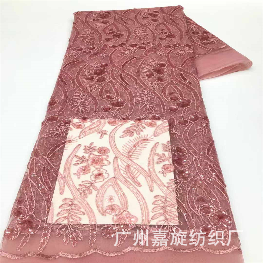 African wool rope sequins embroidery lace fabric plant flower ethnic dress lace embroidery cloth African