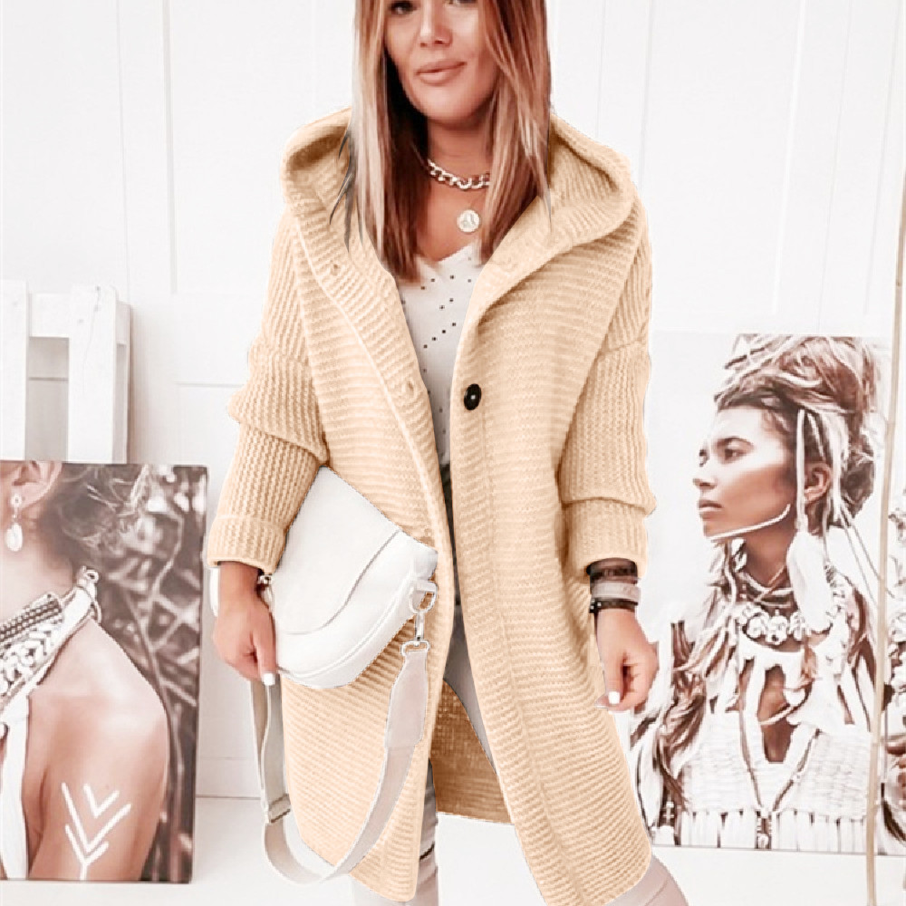 Picture of 2025 New Hooded Knitted Sweater Hat Collar Temperament Commuting Loose Women's Cardigan Large Size Cross-Border Sweater Sweater