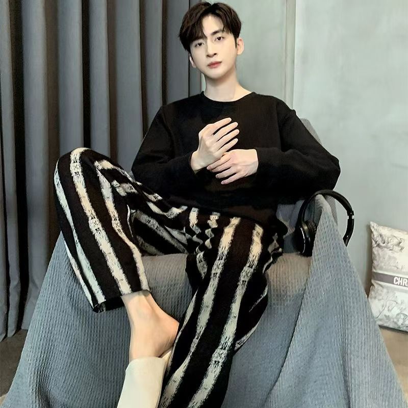Picture of Men's Pajamas Long Sleeve Pants Spring and Autumn Thin Dad Large Size Casual Home Wear Factory Foreign Trade Cross-border Explosions