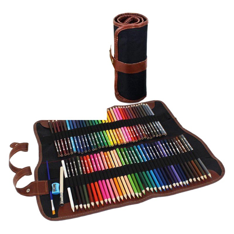 Picture of Cross-border wholesale color pencil 72 color 48 color 36 color roll pen curtain set art hand-painted brush water-soluble color lead